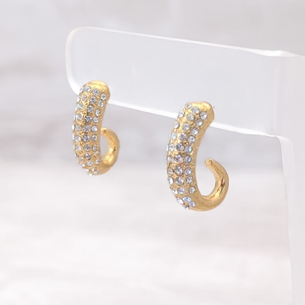 Vintage Stud Earrings Gold Tone & Clear Gems - Repair Needed